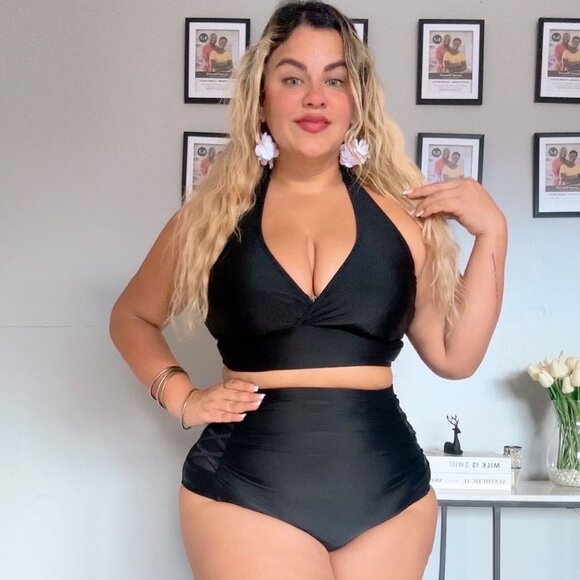 * Plus Size Black Bikini High Waisted Swimsuits Tummy Control 2 Piece NEW 2026 - Picture 2 of 13